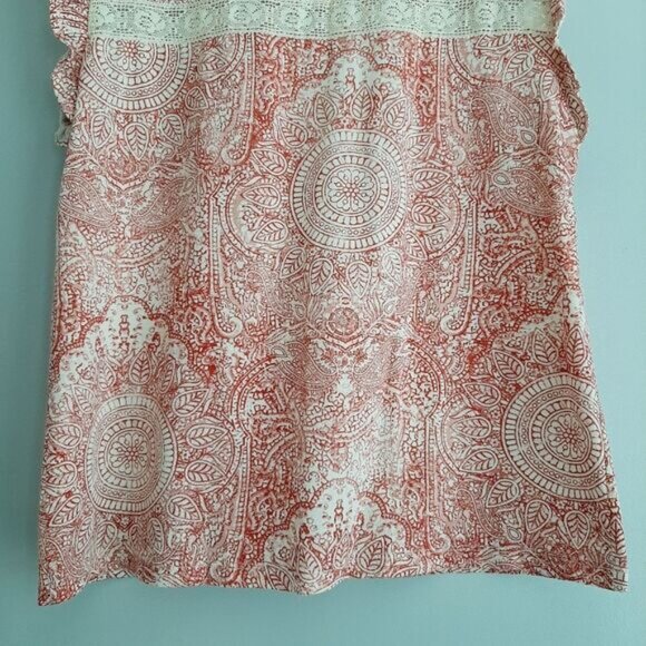 ZARA Floral Mandala Tank Top Lace Inserts Ruffle Detail Crewneck Sz S - Picture 3 of 9